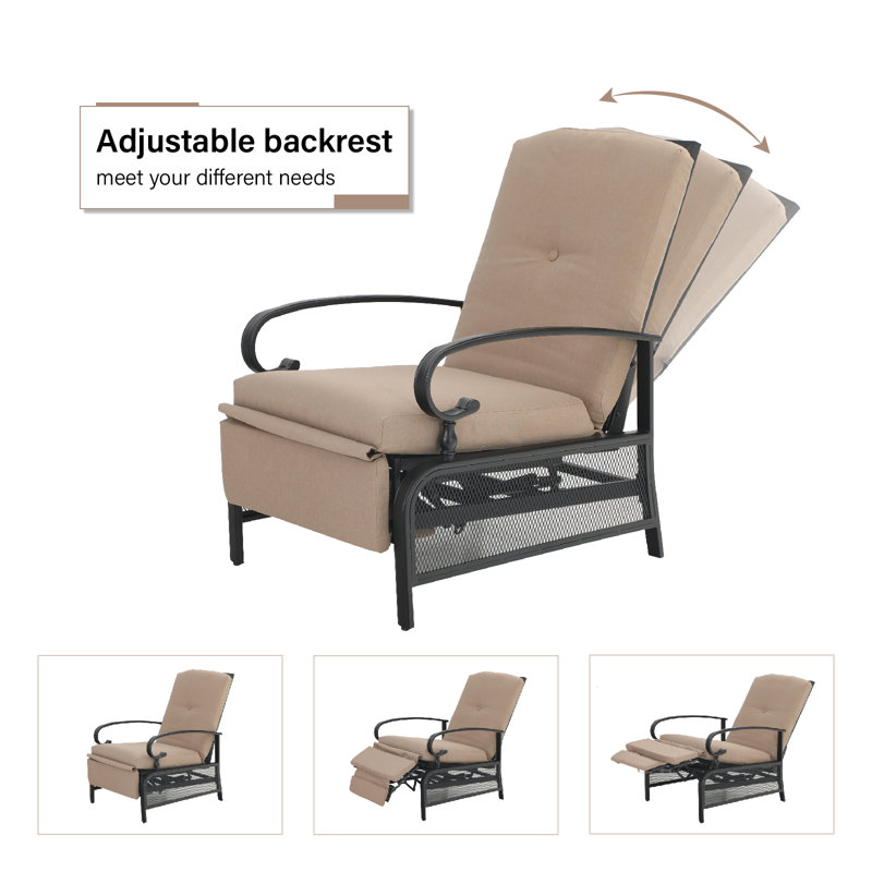 PHI VILLA Adjustable Patio Recliner Chair With Removable Cushion